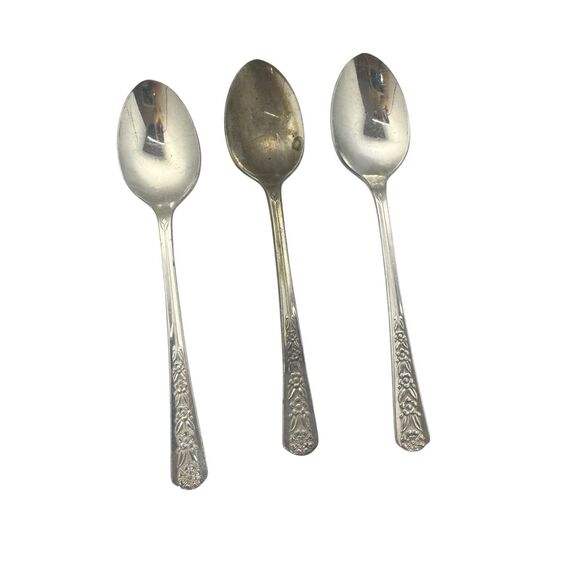Set Of 3 Meridian Silver Plate Co. Dessert Teaspoon Spoon Vintage - Picture 1 of 15